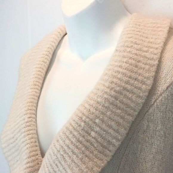 Boho Cream ruffled lapel/ cuffs long-sleeve cardigan with jeweled pockets M y2k - Picture 5 of 10